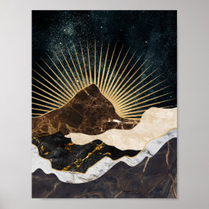 Golden Sunrise Over Marble Mountains & Starry Sky Poster