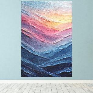 Golden Sunrise Over Textured Ridges Abstract Wall Canvas Print
