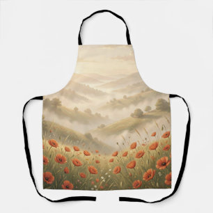 Golden Sunrise Poppy Field Misty Rolling Hills  Apron