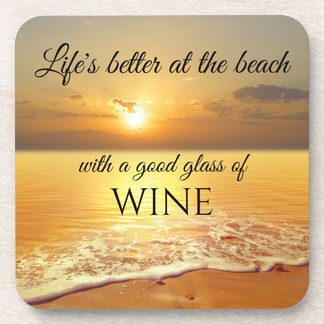 Golden Sunset Beach Wine Coasters (Front)