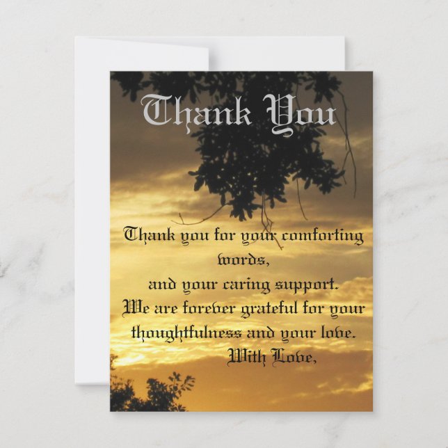 Golden Sunset Flat Sympathy Thank You Card (Front)