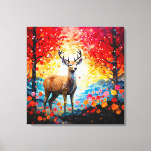 Golden Sunset Floral Fall Forest Deer Canvas Print