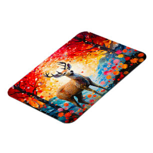 Golden Sunset Floral Fall Forest Deer Magnet