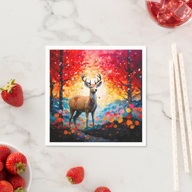 Golden Sunset Floral Fall Forest Deer Napkin (Insitu)