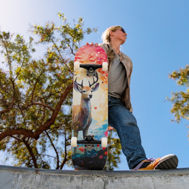 Golden Sunset Floral Fall Forest Deer Skateboard (Outdoor 1)