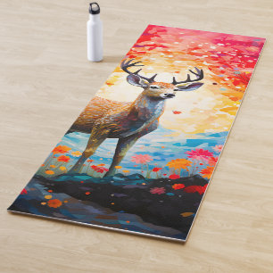 Golden Sunset Floral Fall Forest Deer Yoga Mat