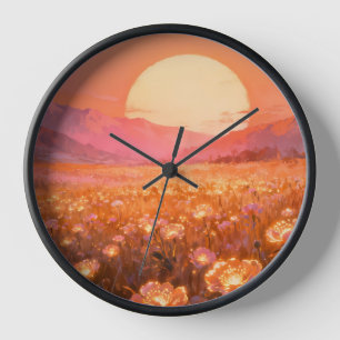 Golden Sunset Flower Wall Clock