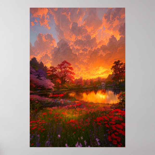 Golden Sunset Lake Poster (Front)