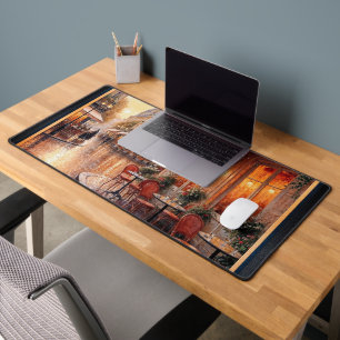 Golden Sunset Light On A Rainy Town Café Desk Mat