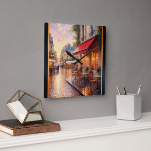 Golden Sunset Light On A Rainy Town Café Square Wall Clock