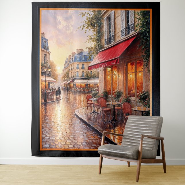 Golden Sunset Light On A Rainy Town Café Tapestry (In Situ)