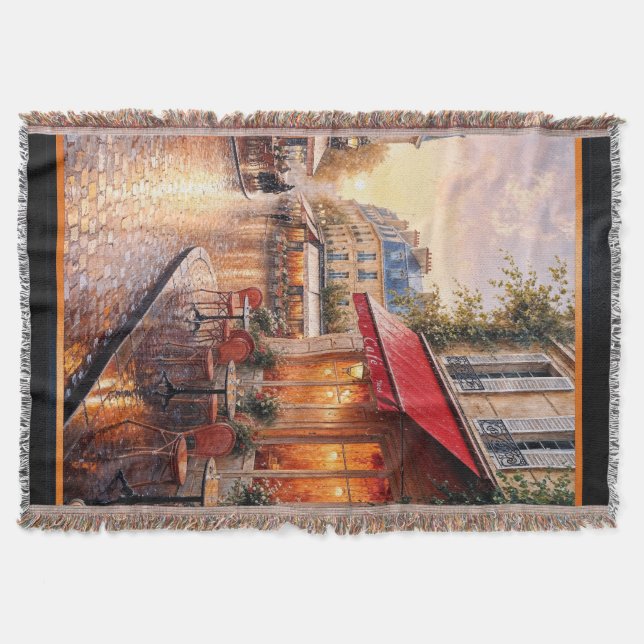 Golden Sunset Light On A Rainy Town Café Throw Blanket (Front)