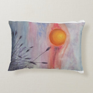 Golden Sunset Meadow: A Serene Watercolor Landscap Decorative Cushion