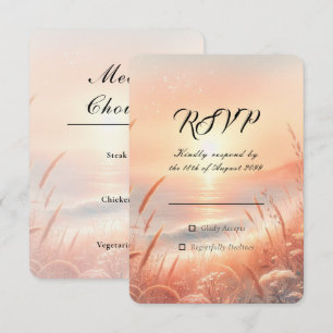 Golden Sunset Meadow Beach Wedding RSVP Card