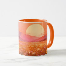 Golden Sunset Meadow Mug | Warm Floral Landscape
