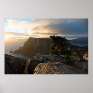 Golden sunset on the highest sea cliffs, Tasmania Poster