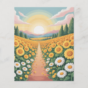 Golden Sunset Over a Serene Sunflower Field  Flyer