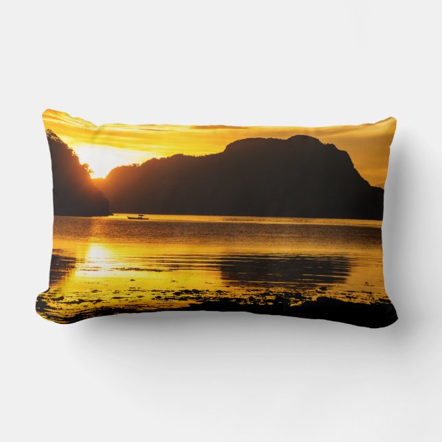 Golden Sunset Over Bay Lumbar Cushion (Front)