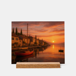 Golden Sunset Over Coastal Village Acrylic Sign