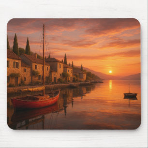 Golden Sunset Over Coastal Village Mouse Pad