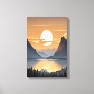 Golden Sunset Over Majestic Mountain Landscape Art Canvas Print
