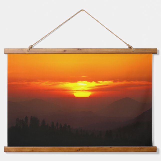 Golden Sunset Over Mountain Silhouettes Hanging Tapestry (Front)