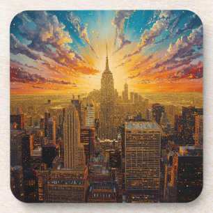 Golden Sunset Over New York City Skyline Coaster