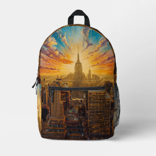 Golden Sunset Over New York City Skyline Printed Backpack