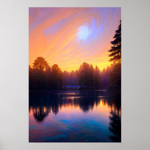 Golden Sunset Over the Calm Lake Poster
