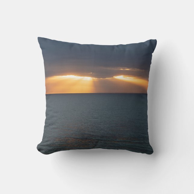 Golden sunset rays over the ocean with reflections cushion (Front)