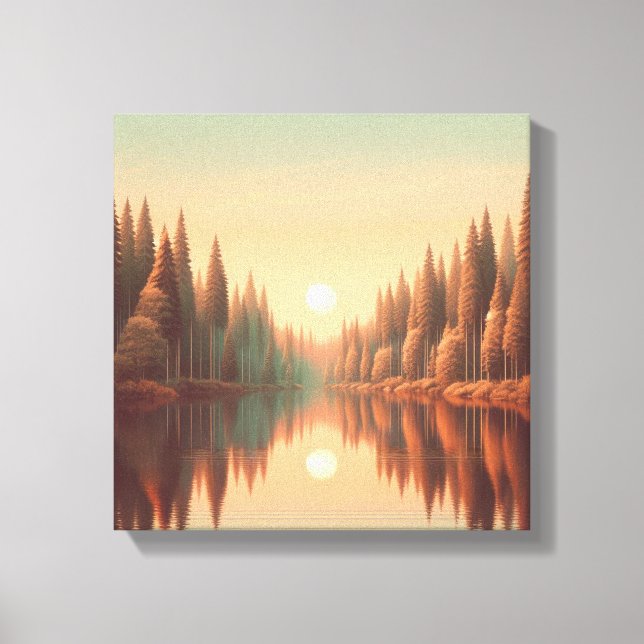Golden Sunset Reflections by Quiet Pine Lake Canvas Print (Front)