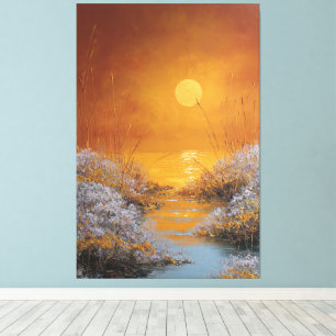 Golden Sunset Reflections Landscape Abstract Wall Canvas Print