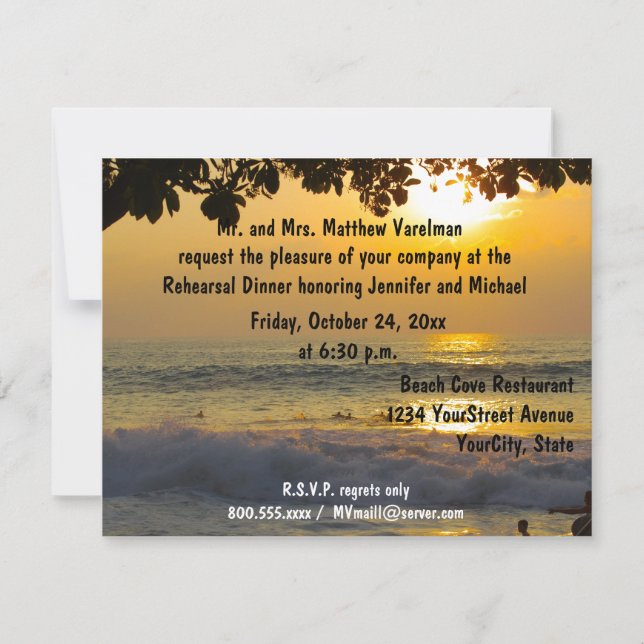 Golden Sunset Rehearsal Dinner Invitation (Front)