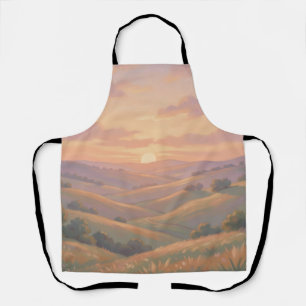 Golden Sunset Rolling Hills Pastel Landscape Apron