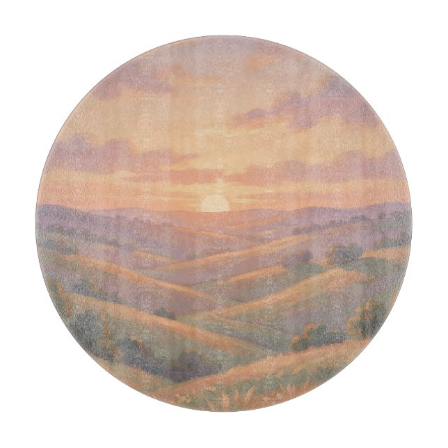 Golden Sunset Rolling Hills Pastel Landscape  Cutting Board (Front)