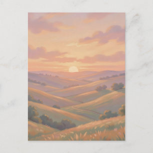 Golden Sunset Rolling Hills Pastel Landscape  Postcard