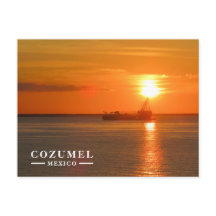 Golden Sunset Ship Silhouette Cozumel