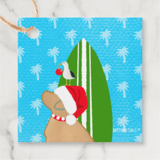 Golden Surf Dog Christmas Flat Gift Card Favour Tags