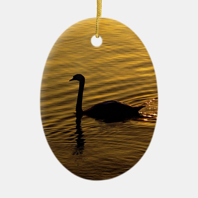 Golden Swan Ceramic Tree Decoration (Front)