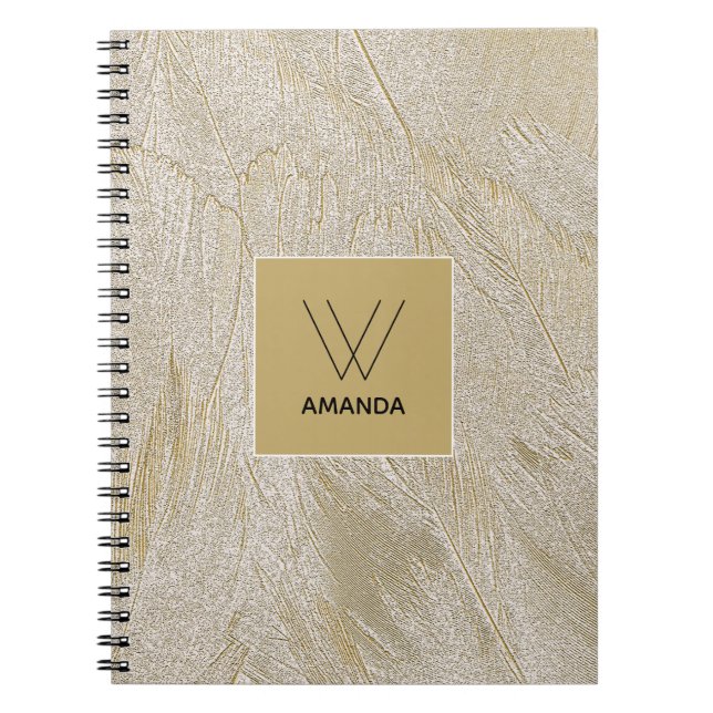 Golden Swan Feathers Monogram Notebook (Front)