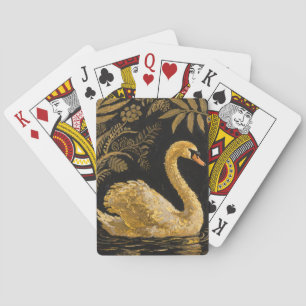 Golden Swan on a Midnight Pond Playing Cards