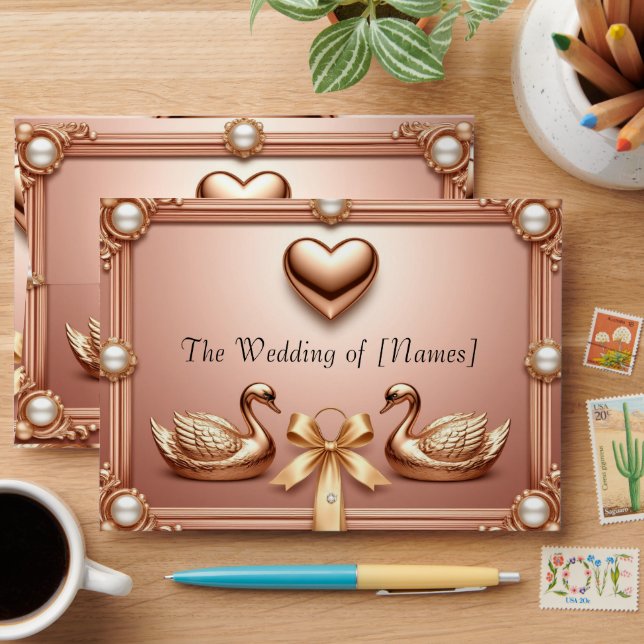 Golden Swan Rings Romantic Wedding Layout Envelope (Desk)