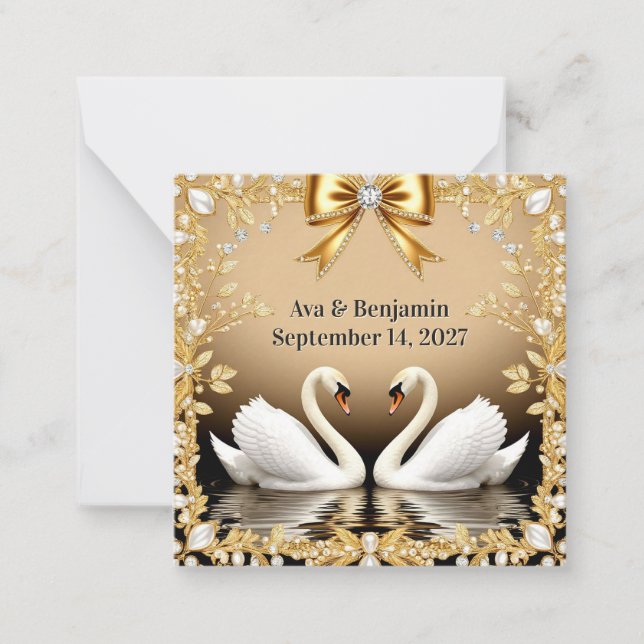 🦢 Golden Swan Wedding Details Insert Theme Card (Front)