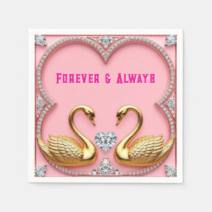 Golden Swans Diamond Heart Ornate Pink Romantic Napkin
