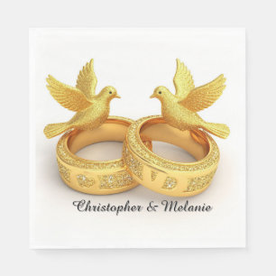 Golden Swans Embracing in Elegant Artistic Display Napkin