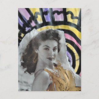 Golden Swimsuit Woman in 1939 beach collage art Postcard