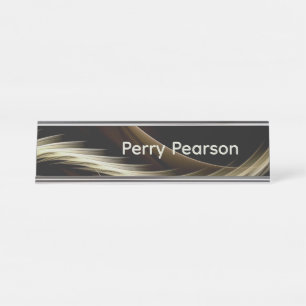 Golden Swirl Across Black  Desk Name Plate