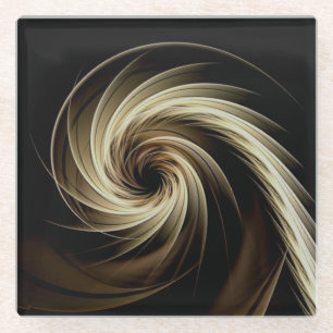 Golden Swirl Across Black Glass Coaster