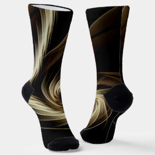 Golden Swirl Across Black  Socks