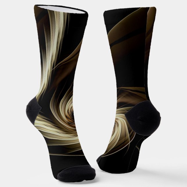 Golden Swirl Across Black  Socks (Angled)